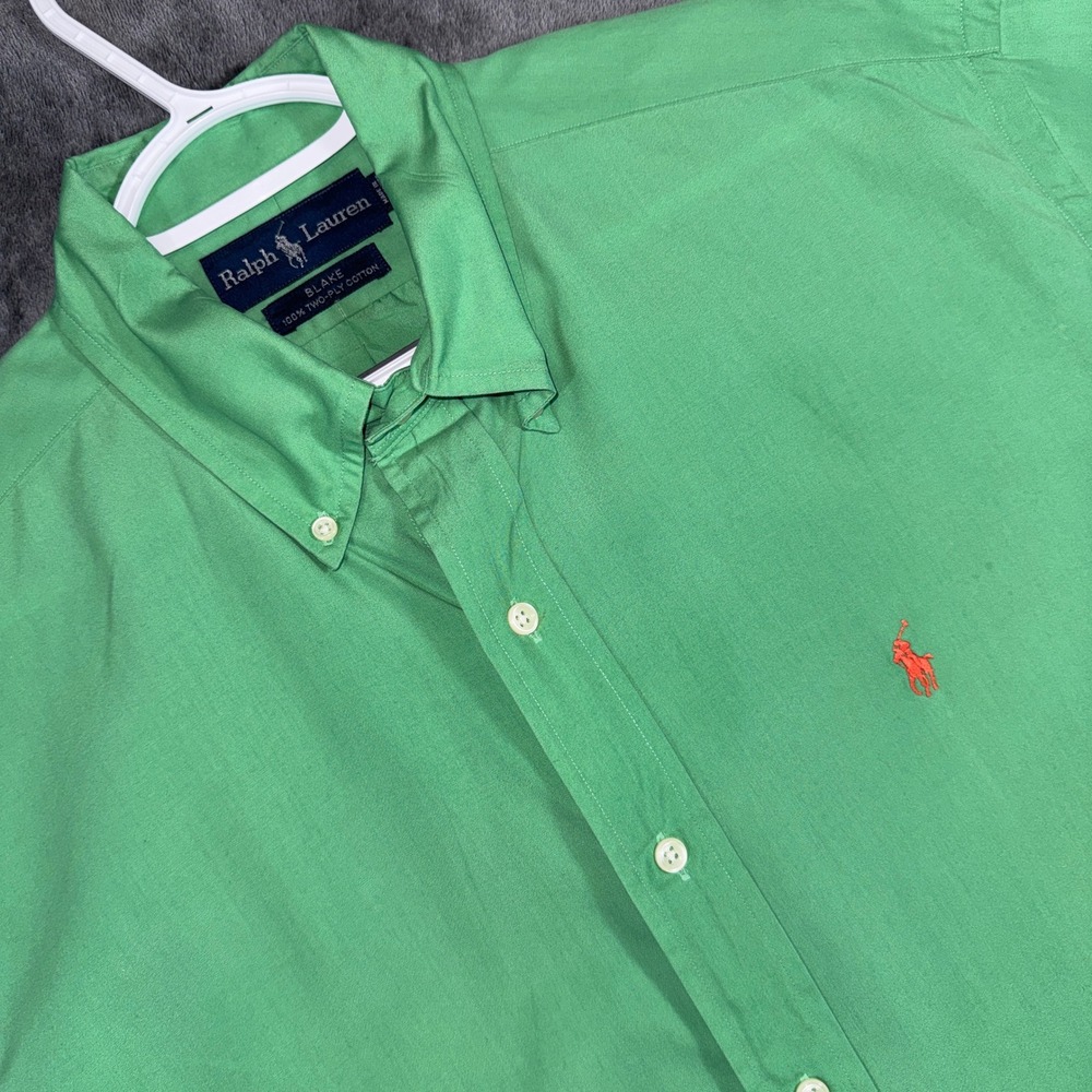Ralph Lauren Blake Mens Green Short Sleeve Button Down Shirt Size Medium Cotton